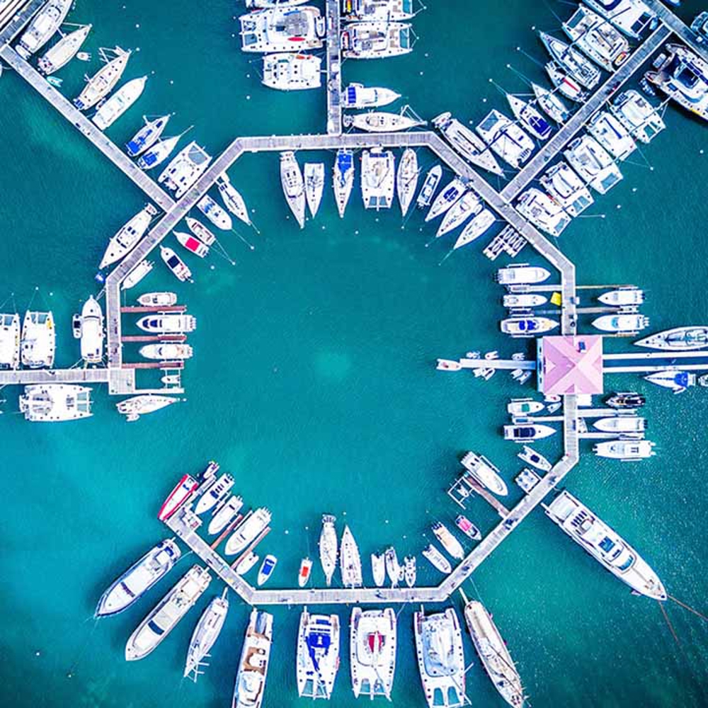 Birdseye view of a yacht dock